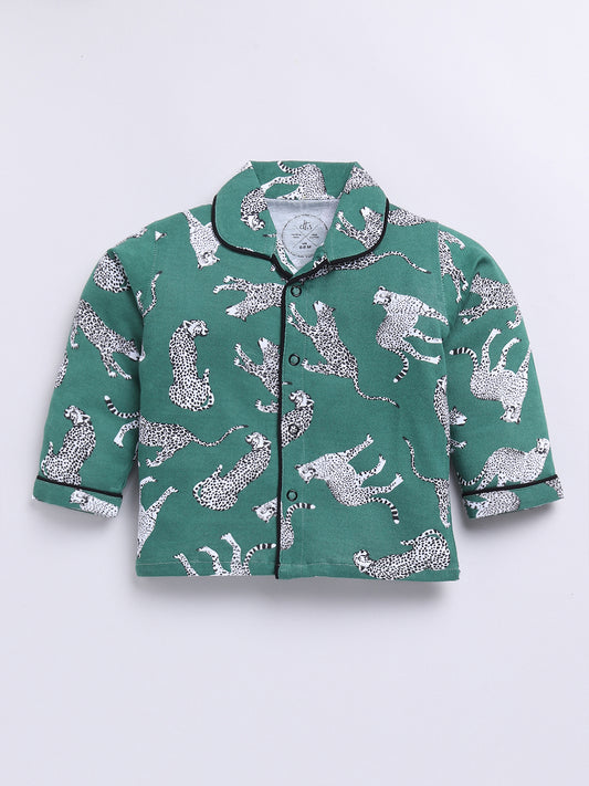 Green Animal Print Full sleeve Night Suit