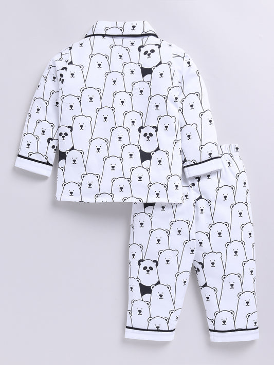 White Panda Print Full Sleeve Night Suit