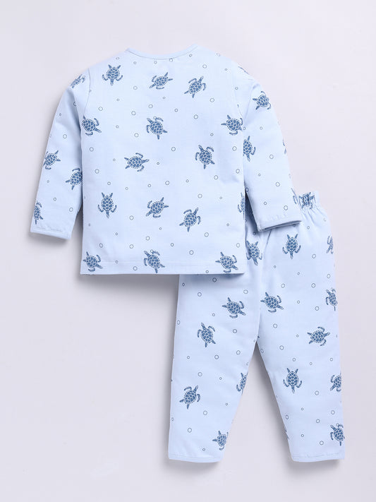Blue Turtle Print Full Sleeve Night Suit