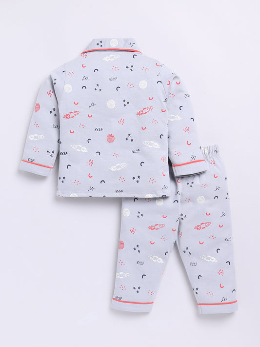 Grey Space Theme Full sleeve Night Suit