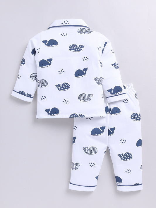 White Whale Print Full Sleeve Night Suit
