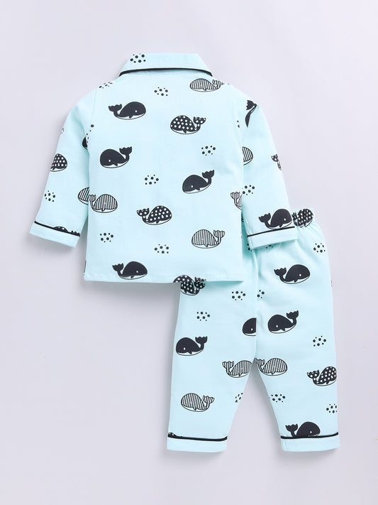 Blue Whale Print Full Sleeve Night Suit