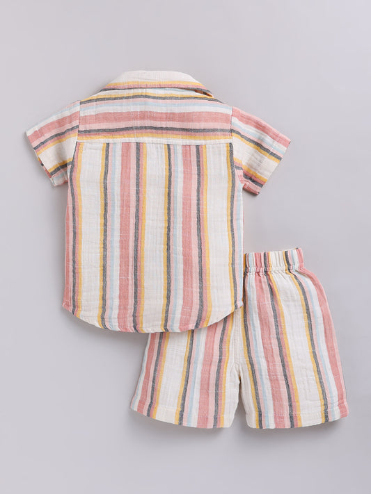 Multi Striped Cotton Short Sleeves Co-ord Set