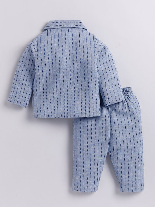 Blue Striped Full Sleeve Night Suit