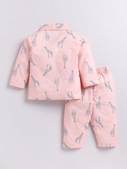 Pink Animal Print Full sleeve Night Suit