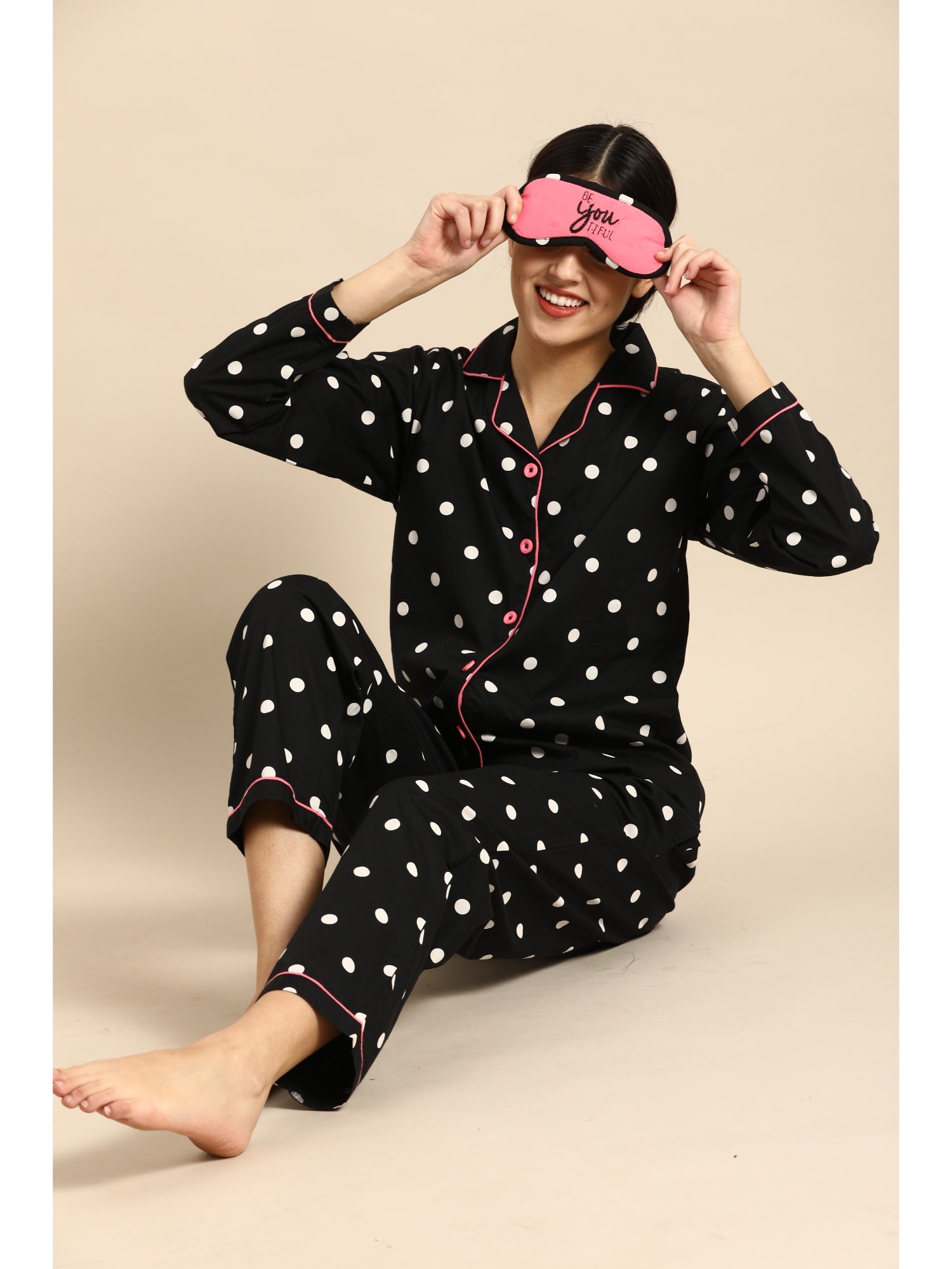 Classic Polka Dot Button Up Nightsuit 4 pcs set Clt.s