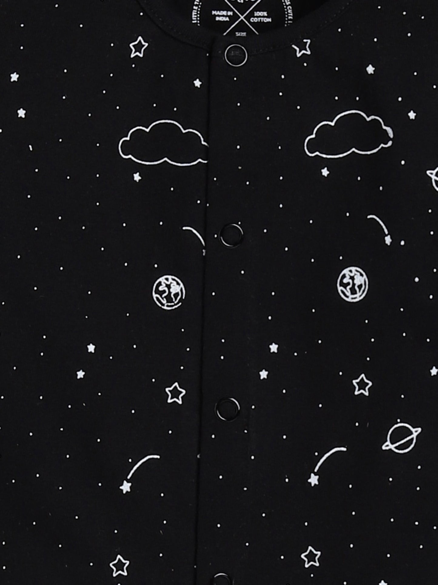 Black Space Printed Full Sleeve Nightwear Set