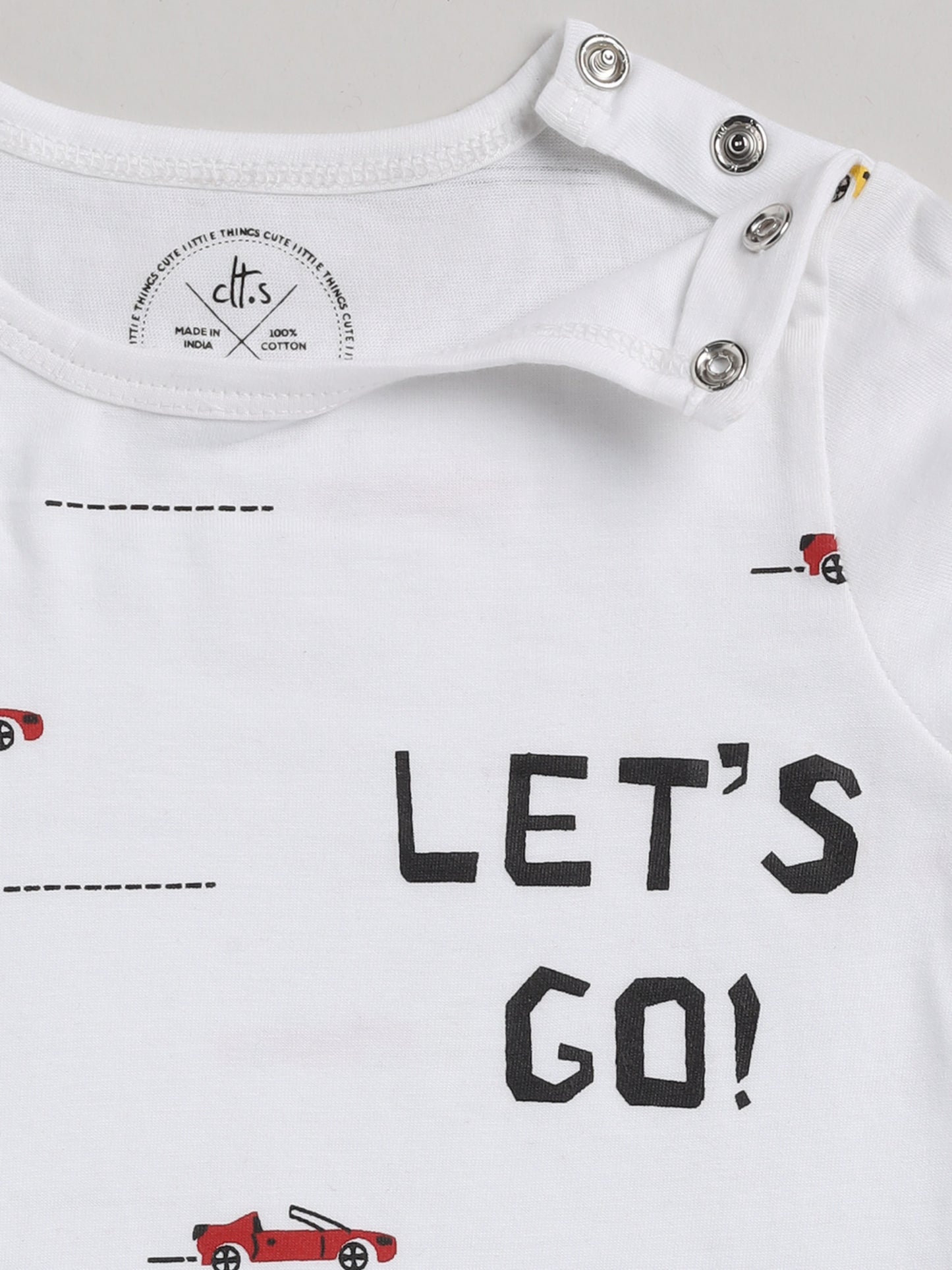 Racing Cars Graphic White Full Sleeve Cotton Nightwear Set