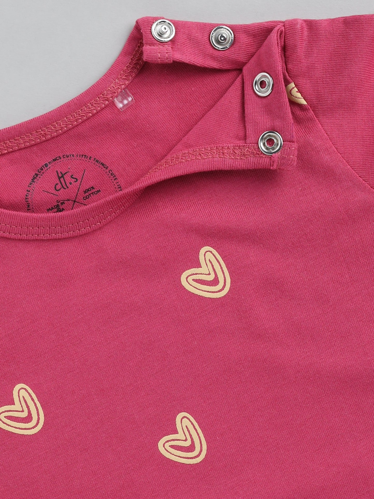 Hearts Purple Cotton Full Sleeve Nightwear Set