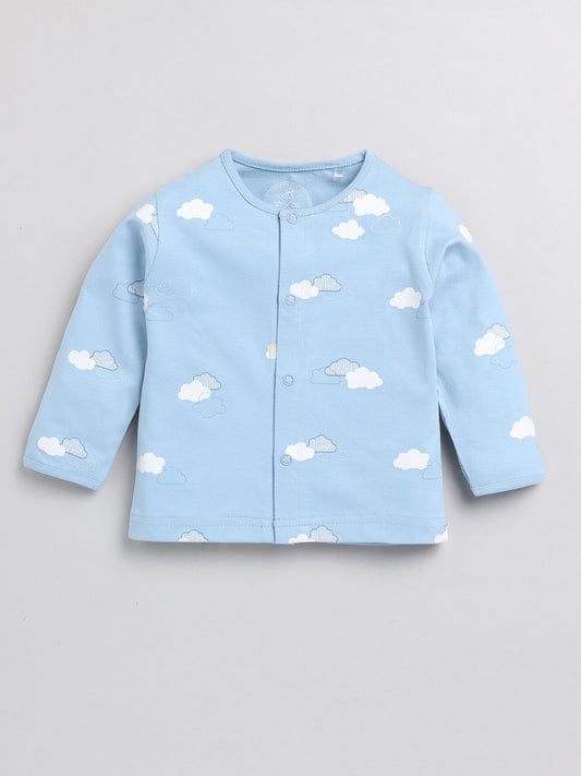 Clouds Light Blue Cotton Full Sleeve Nightwear Set