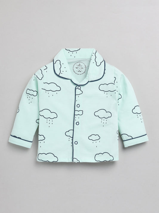 Cloud SeaGreen Cotton Full Sleeve Nightwear Set