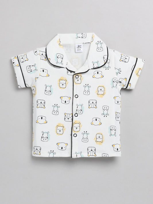 Animal Print Off-white Cotton Half Sleeve Nightwear Set