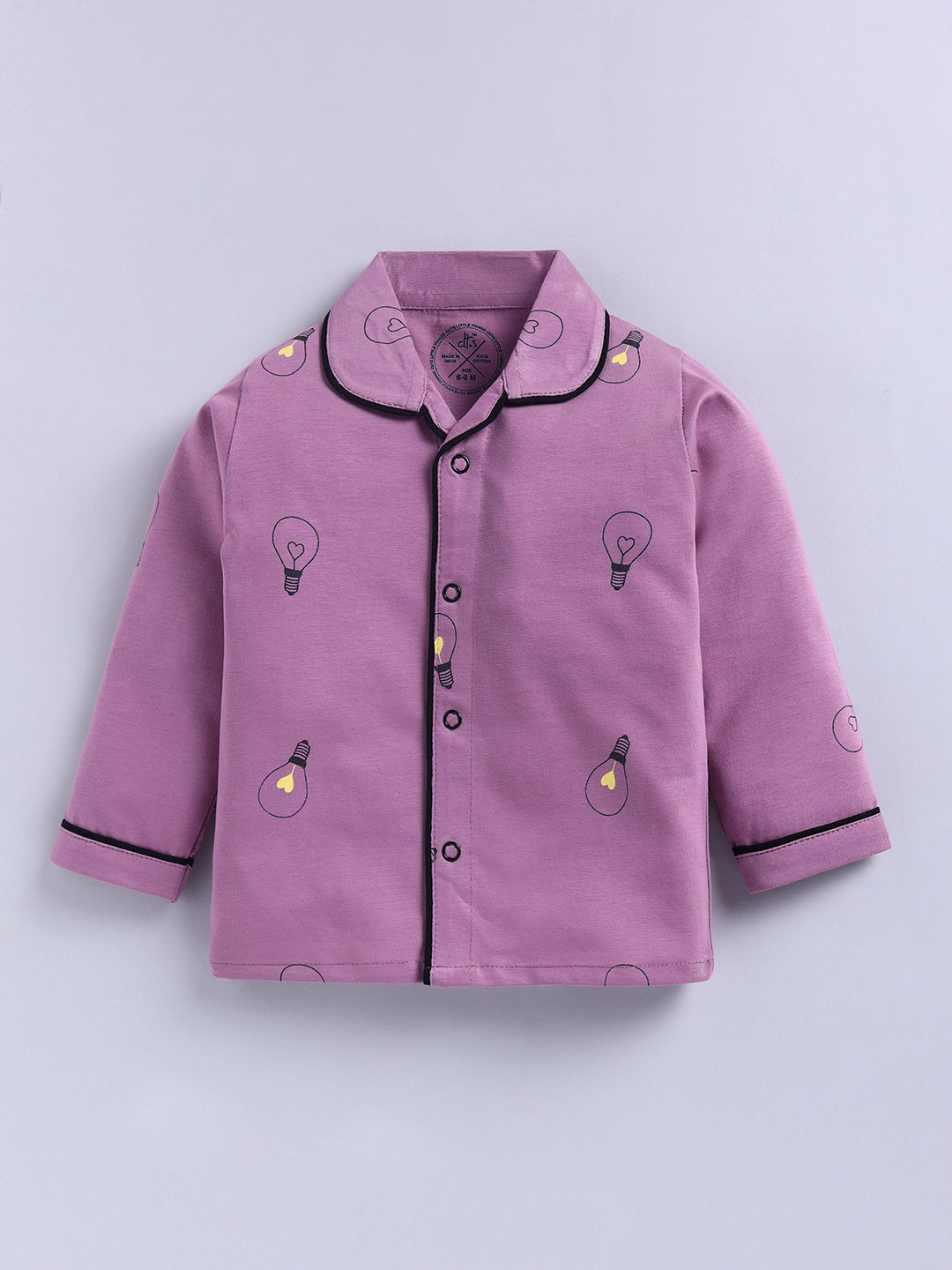Purple Typography Cotton Full Sleeves Night Suit
