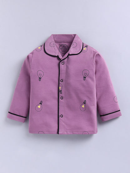 Purple Typography Cotton Full Sleeves Night Suit
