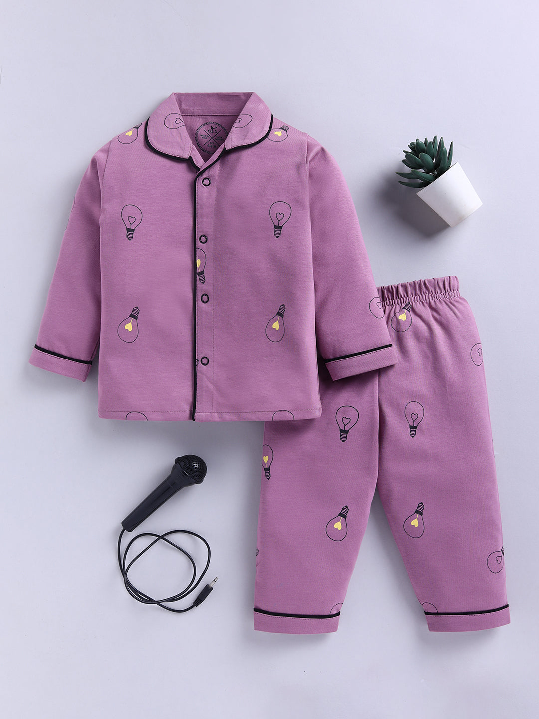 Purple Typography Cotton Full Sleeves Night Suit