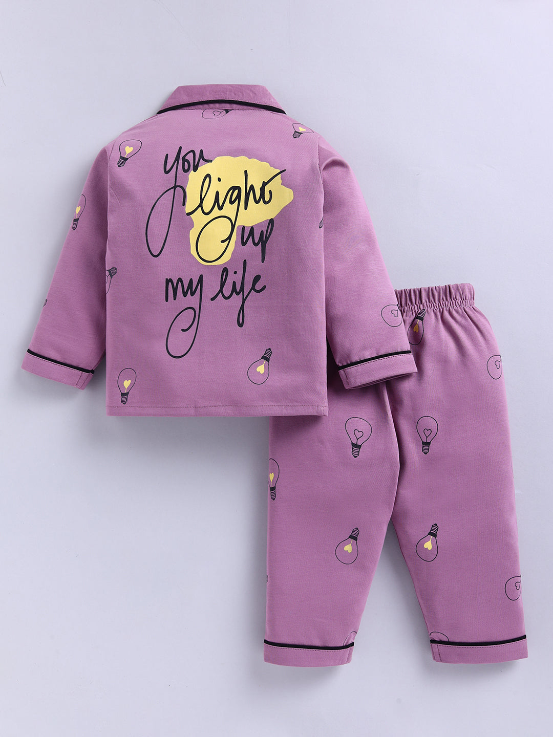 Purple Typography Cotton Full Sleeves Night Suit