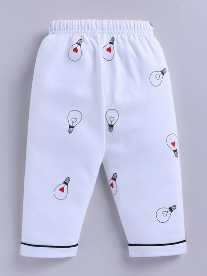 White Typography Cotton Full Sleeves Night Suit