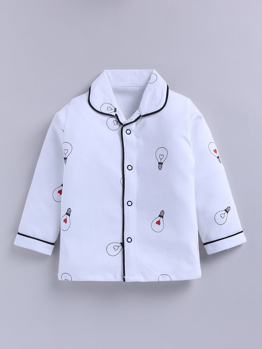 White Typography Cotton Full Sleeves Night Suit