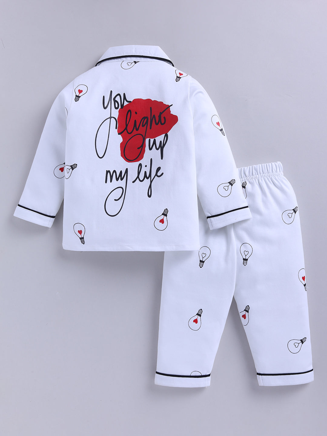 White Typography Cotton Full Sleeves Night Suit