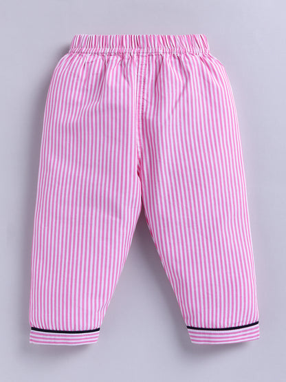 Pink Typography Cotton Full Sleeves Night Suit
