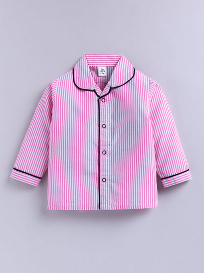 Pink Typography Cotton Full Sleeves Night Suit