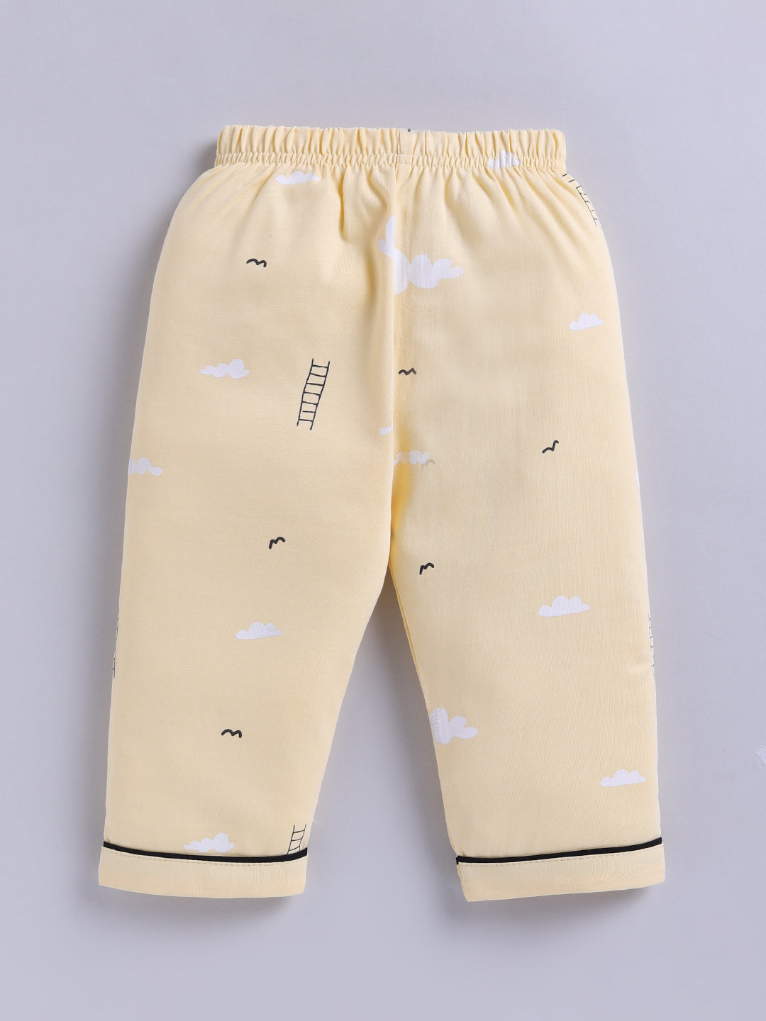 Yellow Typography Cotton Full Sleeves Night Suit