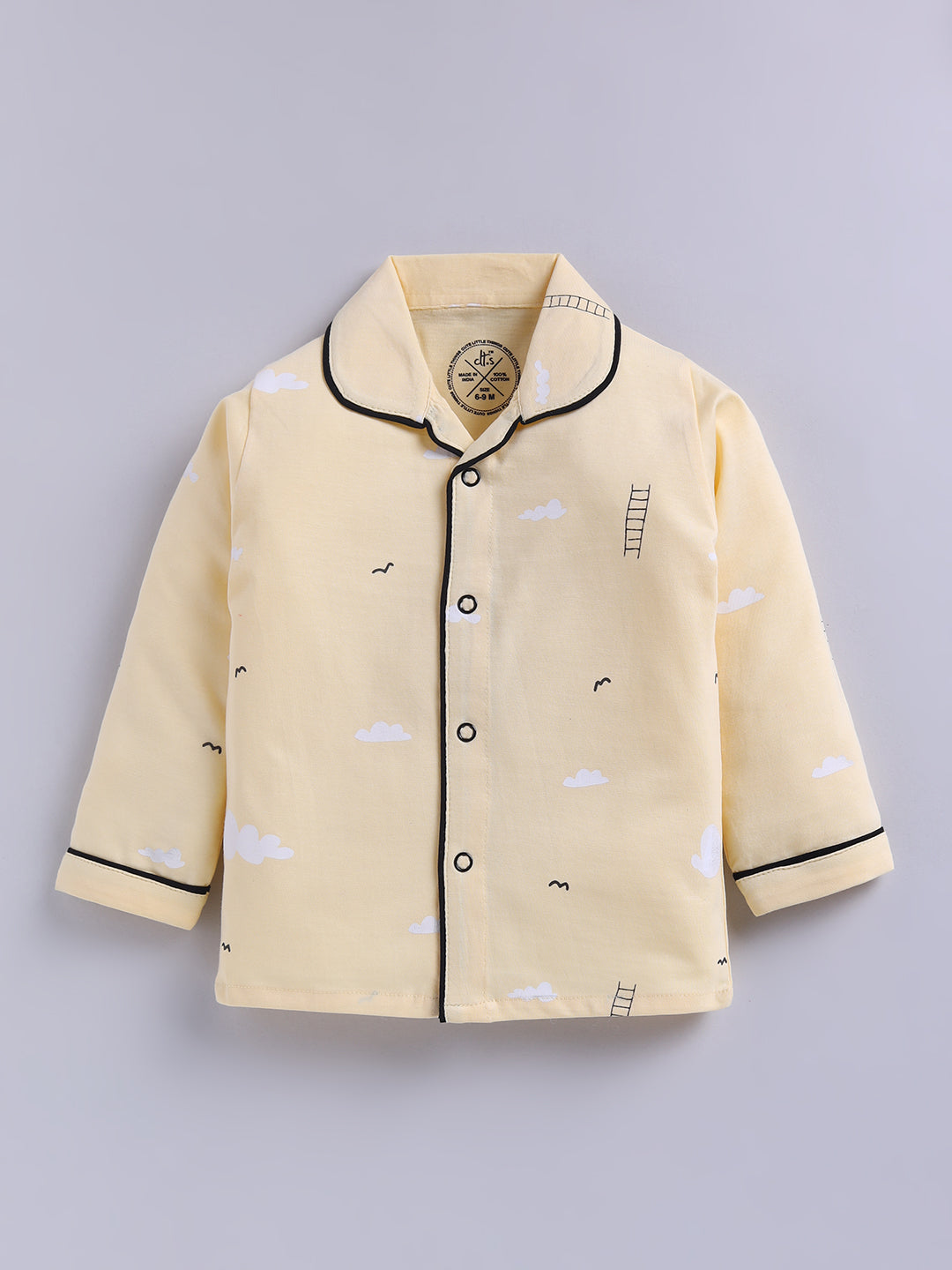 Yellow Typography Cotton Full Sleeves Night Suit