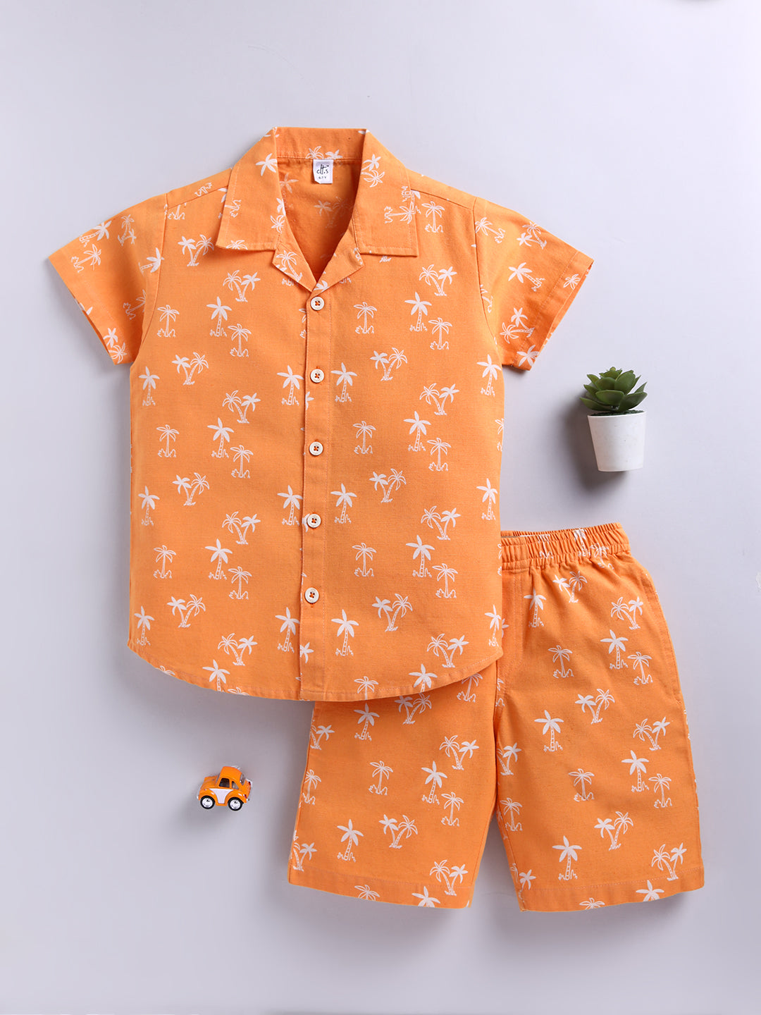 Orange Tropical Cotton Short Sleeves Co-ord Set