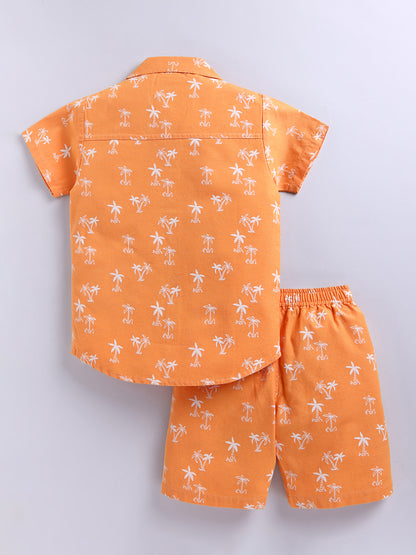 Orange Tropical Cotton Short Sleeves Co-ord Set