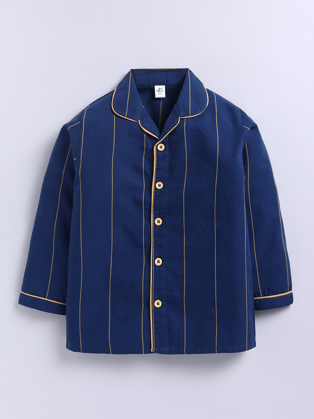 Blue Striped Cotton Full Sleeves Full Night Suit