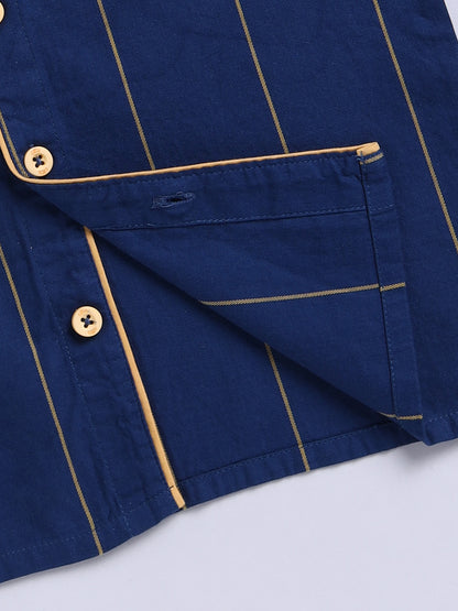 Blue Striped Cotton Full Sleeves Full Night Suit