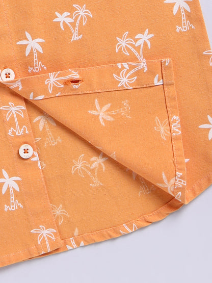Orange Tropical Cotton Short Sleeves Co-ord Set