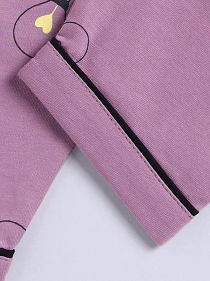Purple Typography Cotton Full Sleeves Night Suit
