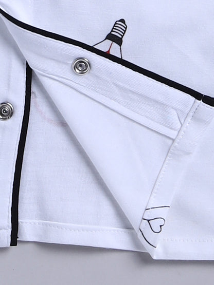 White Typography Cotton Full Sleeves Night Suit