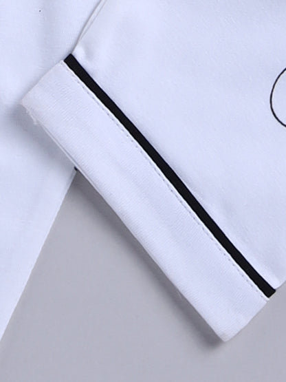White Typography Cotton Full Sleeves Night Suit