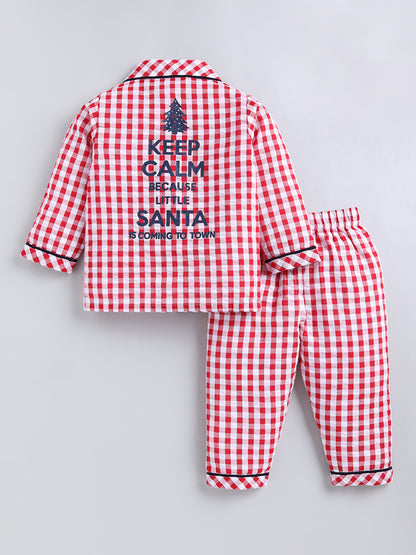 Red Checked Cotton Full Sleeve Night Suit