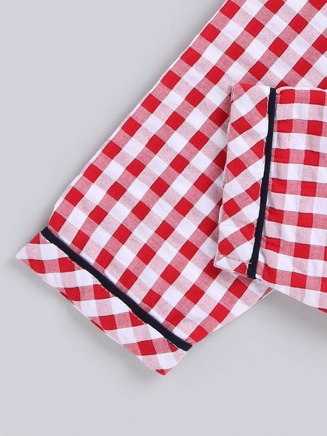 Red Checked Cotton Full Sleeve Night Suit
