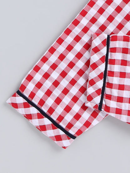Red Checked Cotton Full Sleeve Night Suit