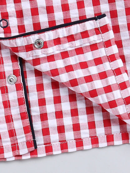 Red Checked Cotton Full Sleeve Night Suit