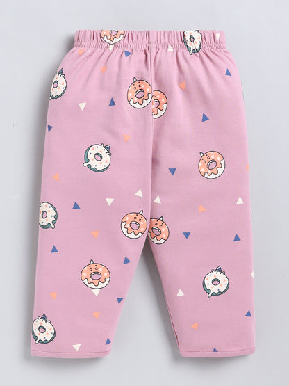 Mauve Donut Print Cotton Full Sleeve Night Suit