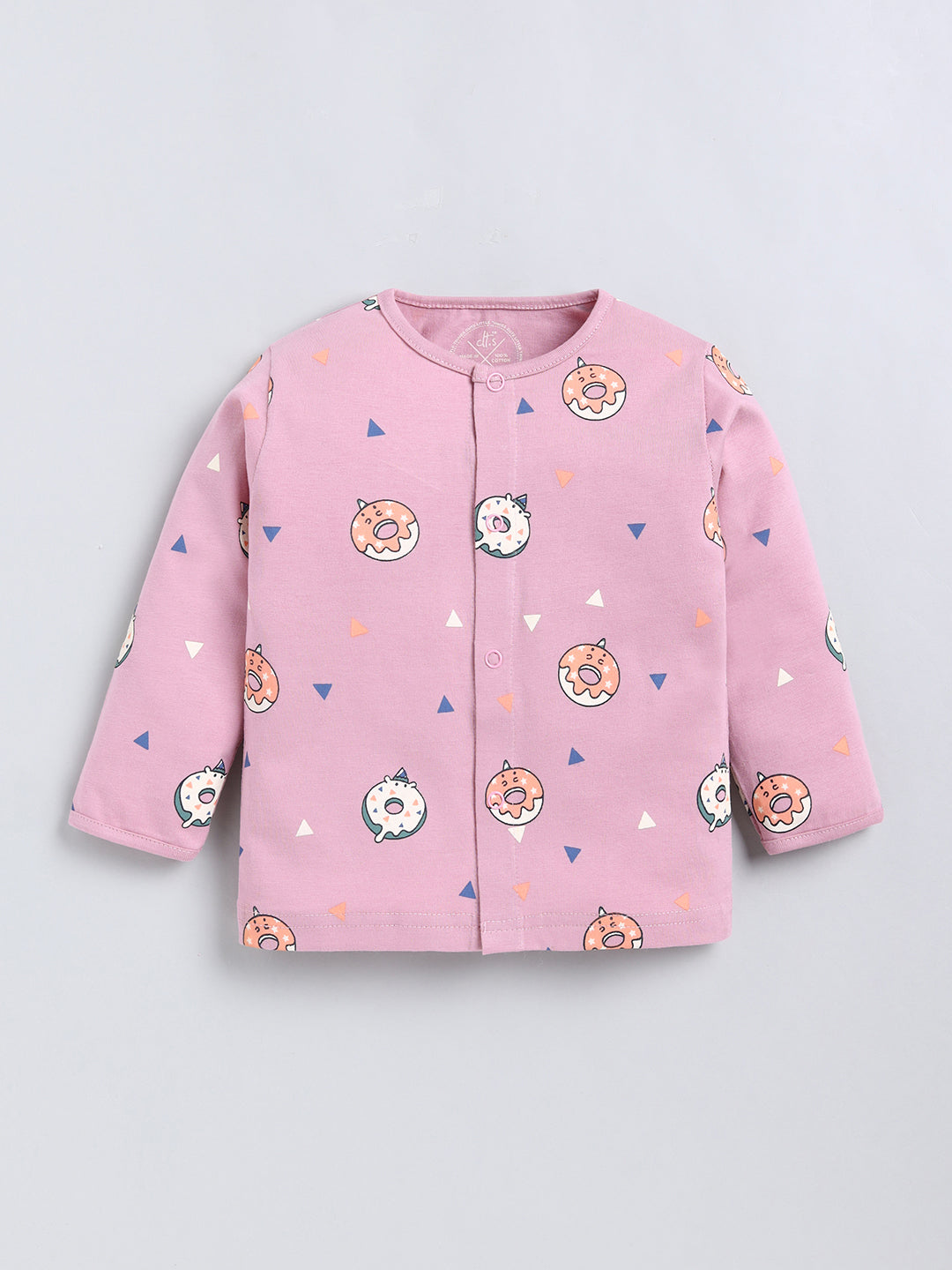 Mauve Donut Print Cotton Full Sleeve Night Suit