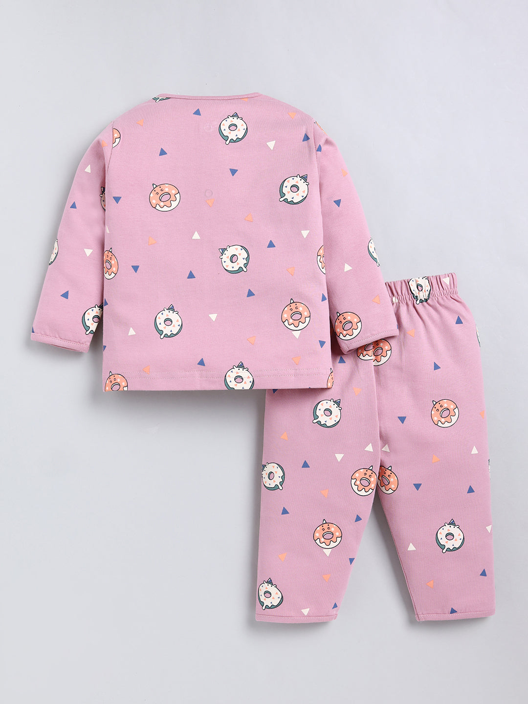 Mauve Donut Print Cotton Full Sleeve Night Suit