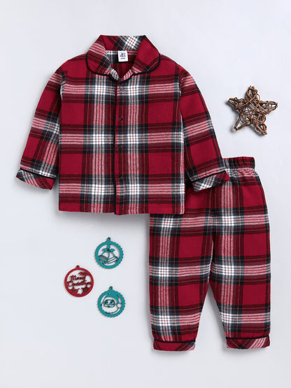 Red Checked Cotton Full Sleeve Night Suit