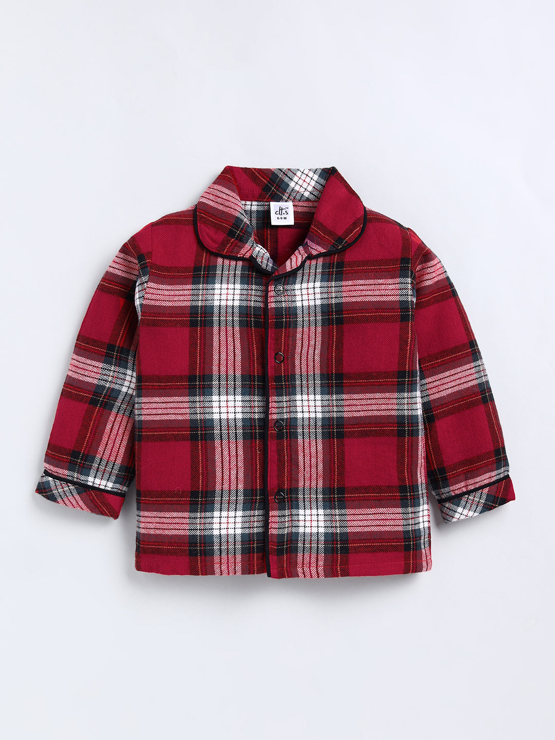 Red Checked Cotton Full Sleeve Night Suit