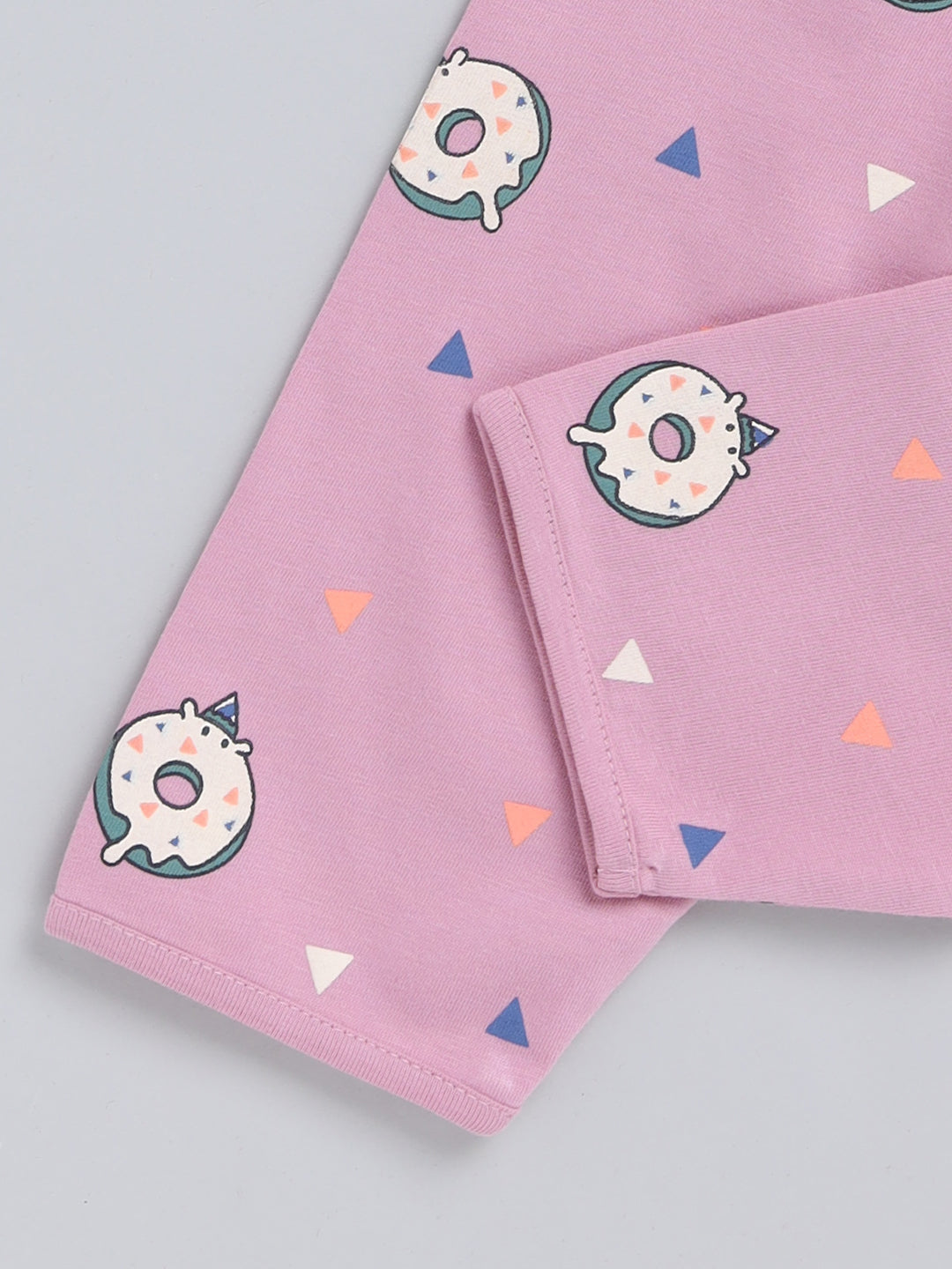 Mauve Donut Print Cotton Full Sleeve Night Suit
