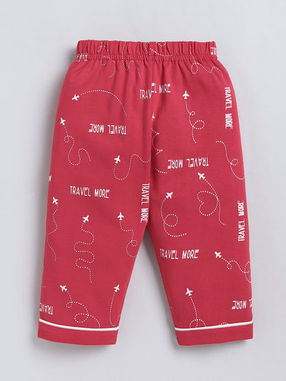 Coral Typography Cotton Full Sleeve Night Suit