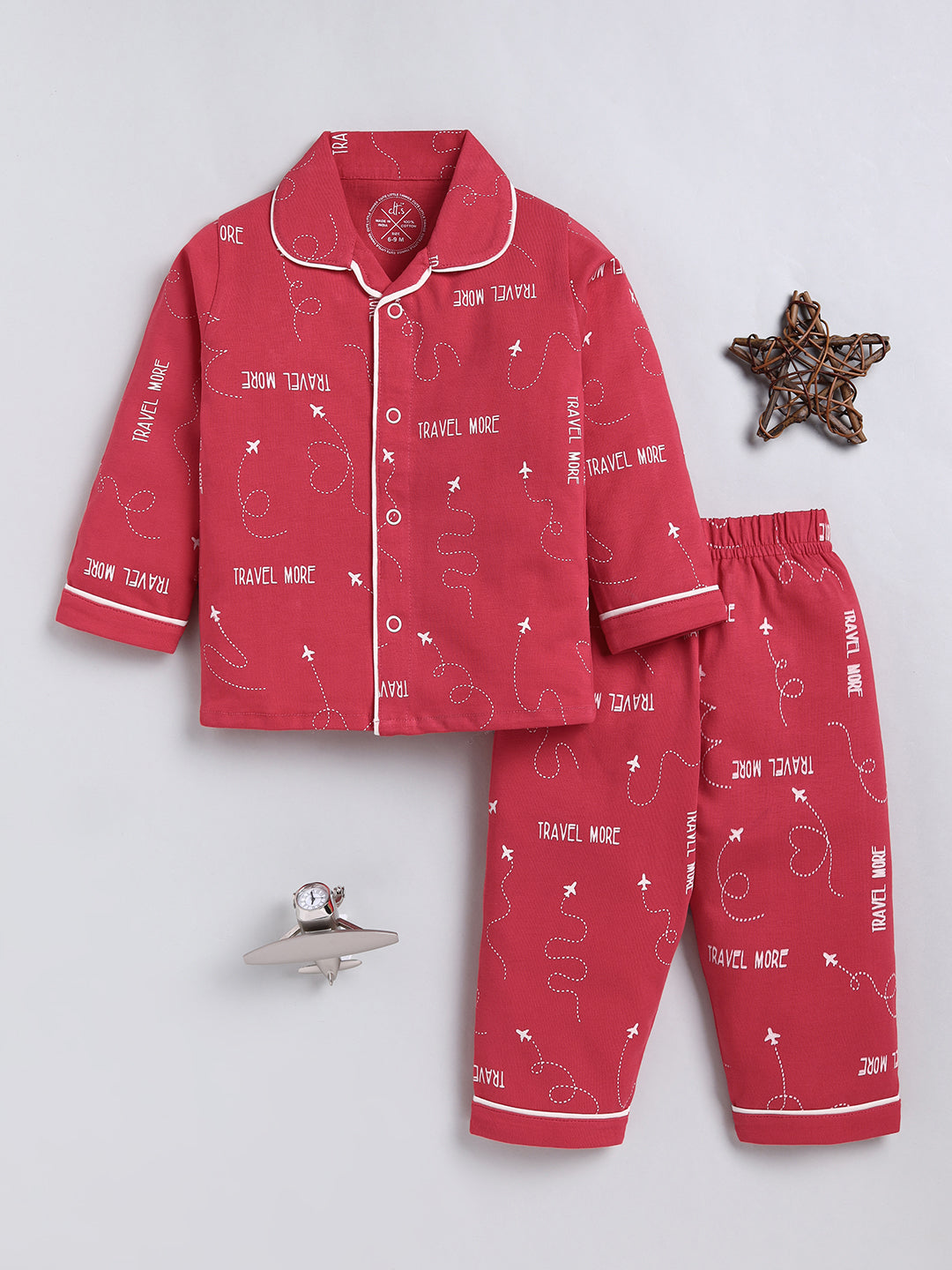 Coral Typography Cotton Full Sleeve Night Suit