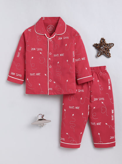 Coral Typography Cotton Full Sleeve Night Suit