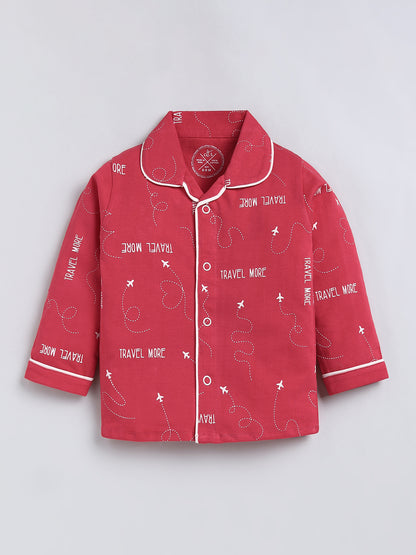 Coral Typography Cotton Full Sleeve Night Suit