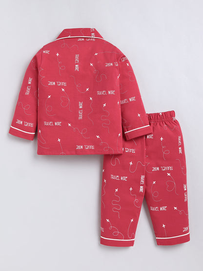 Coral Typography Cotton Full Sleeve Night Suit